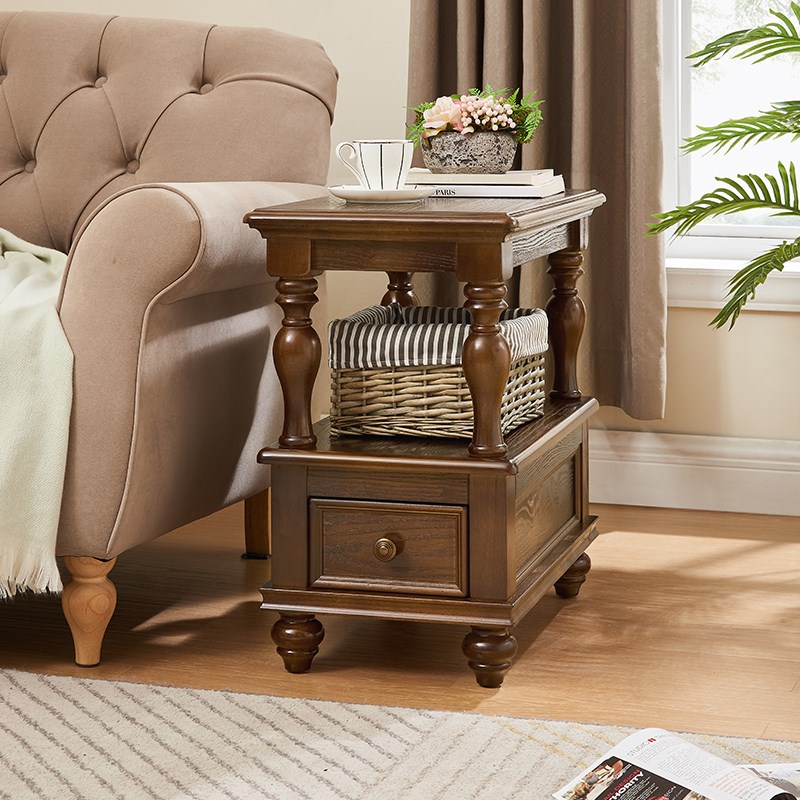 沙发边柜美式实木边几茶几小桌子置物架储物收纳柜沙发侧边柜边桌