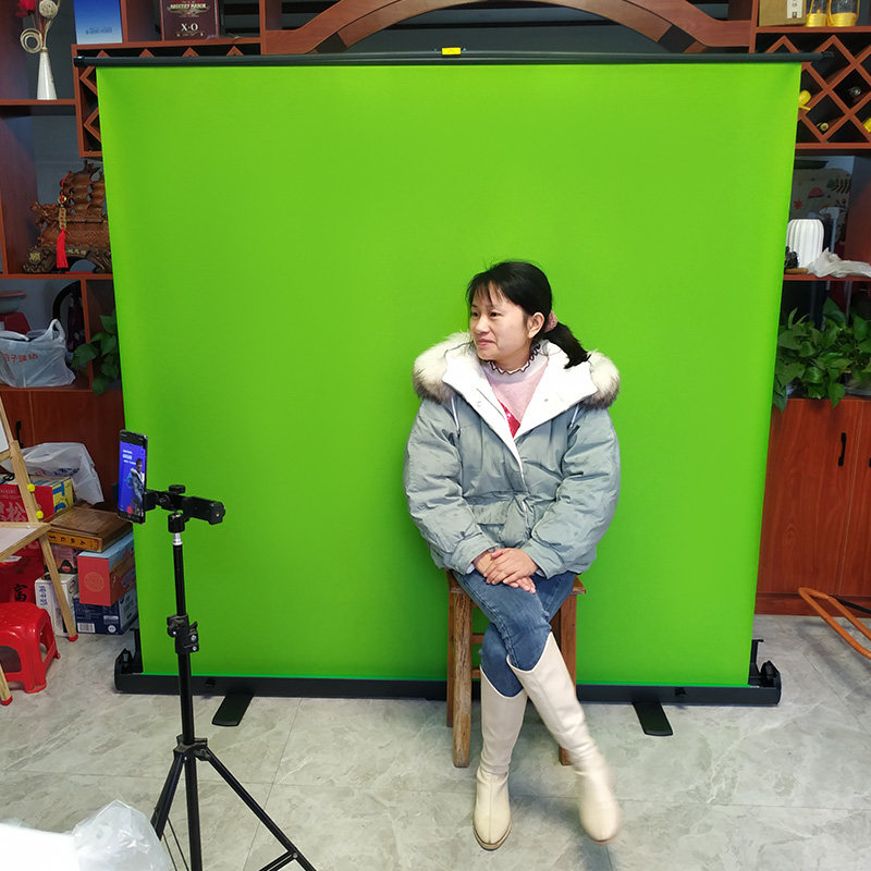 地拉抠像背景布绿幕蓝幕黑幕网红直播户外摄影手动升降随拉随停