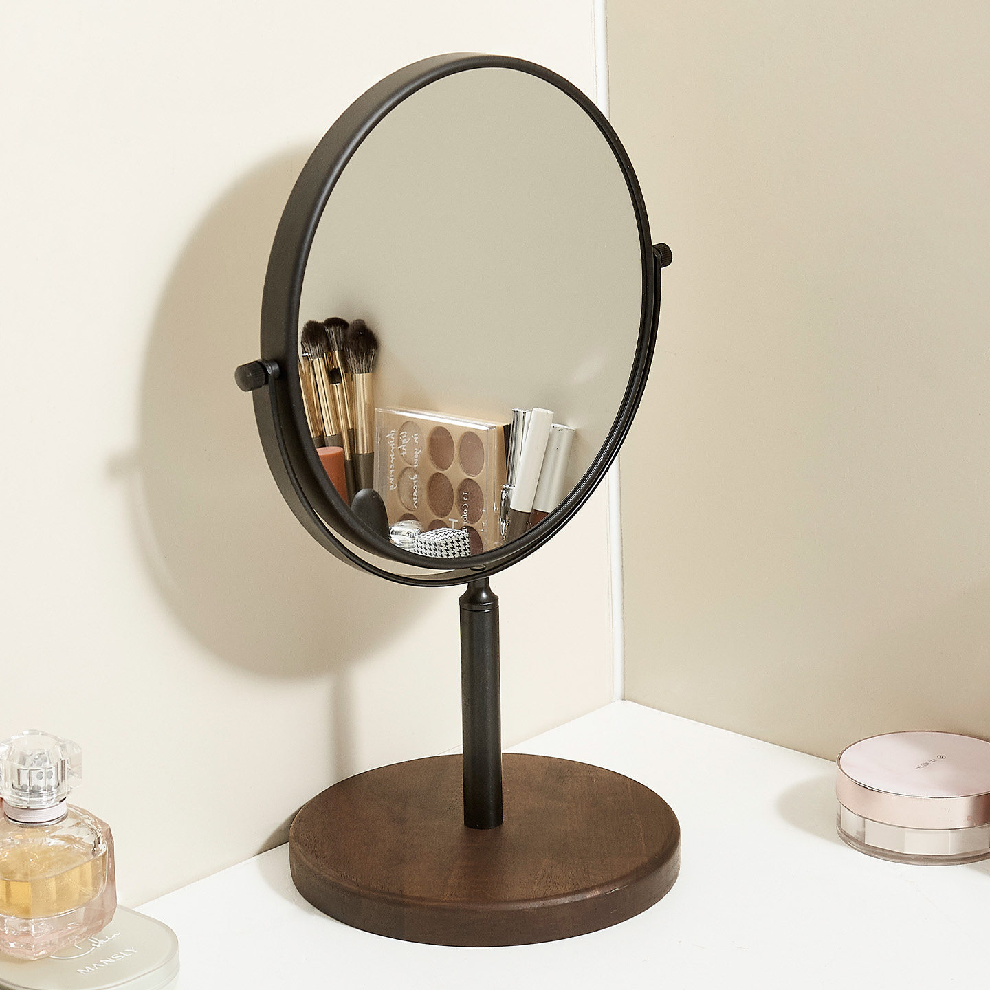 胡桃木桌面化妆镜立式美容院专用