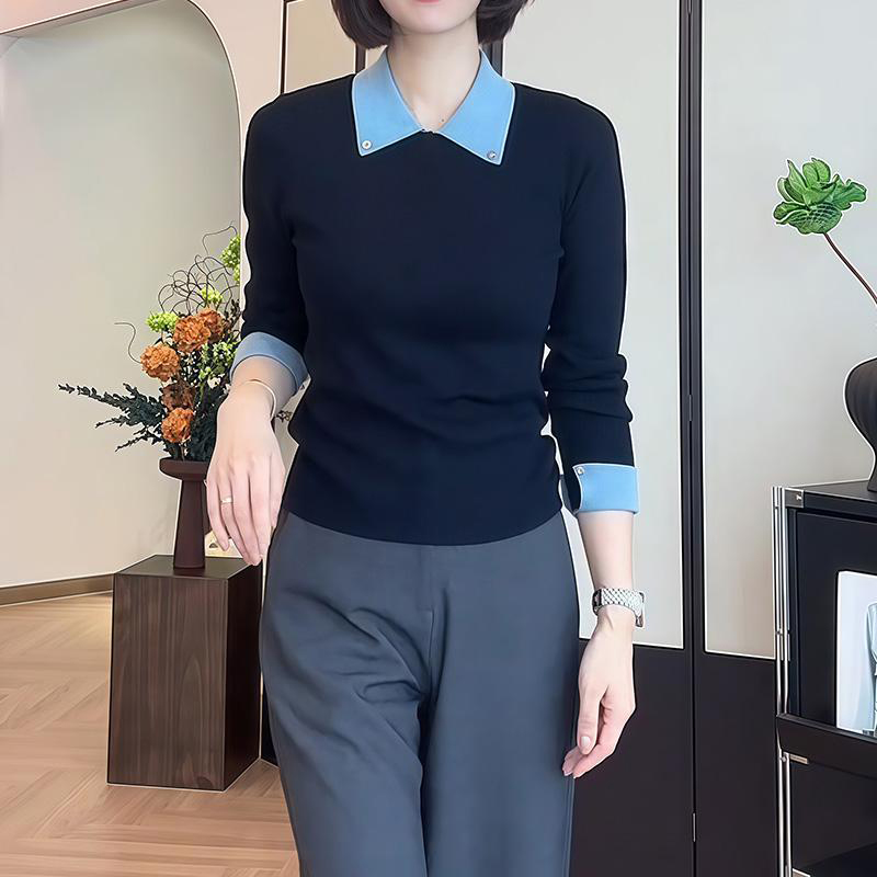 撞色针织衫打底衫女2025秋冬新款