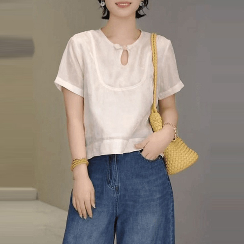 单品新中式简约设计感短袖衬衫女