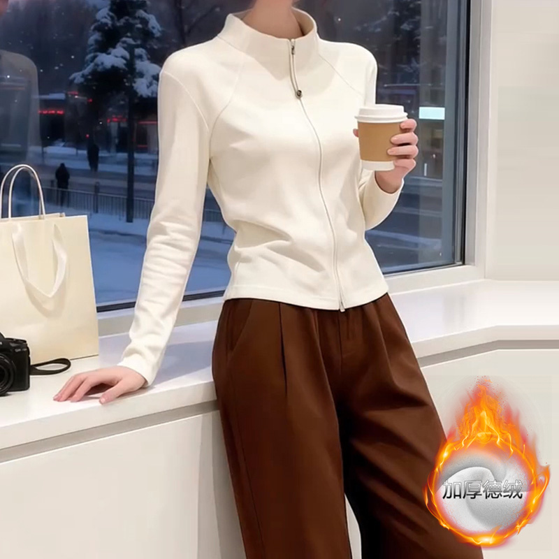 韩系半高领德绒春秋打底衫上衣女