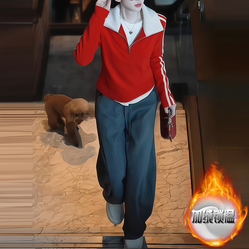 韩系潮流小众运动穿搭套装秋冬女装洋气休闲裤子百搭卫衣加绒加厚