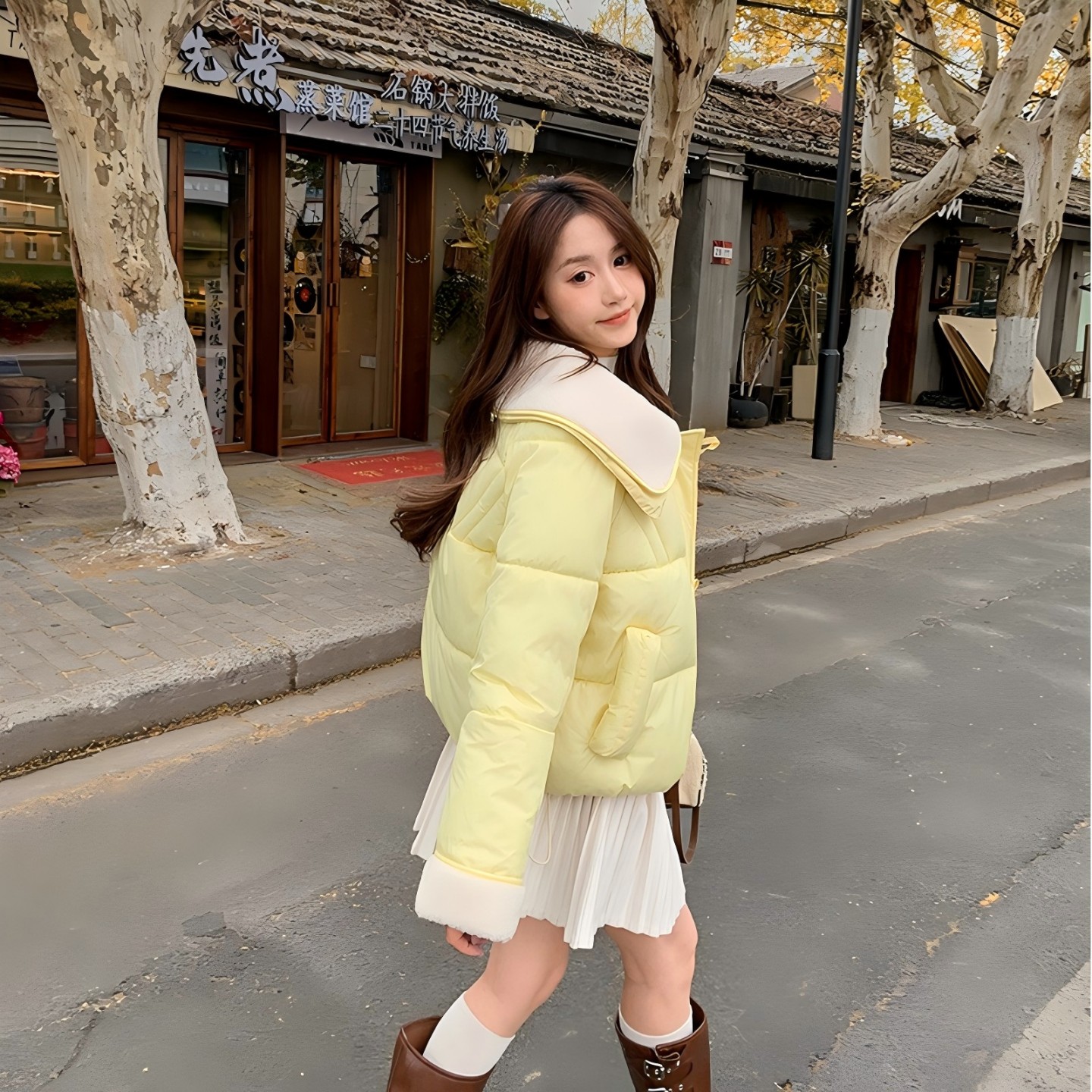 羽绒棉短款甜美少女风宽松外套