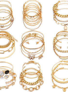 亚马逊新款手链套装女 欧美多层手链复古简约流苏手饰女跨境饰品