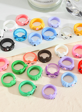 彩色亚克力树脂青蛙章鱼戒指 跨境新款卡通戒指欧美创意ins风