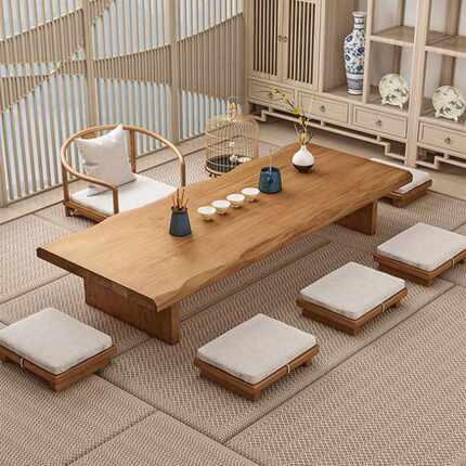 办公室仿古接待茶桌椅组合茶室休闲泡茶桌日式餐厅实木榻榻米矮桌