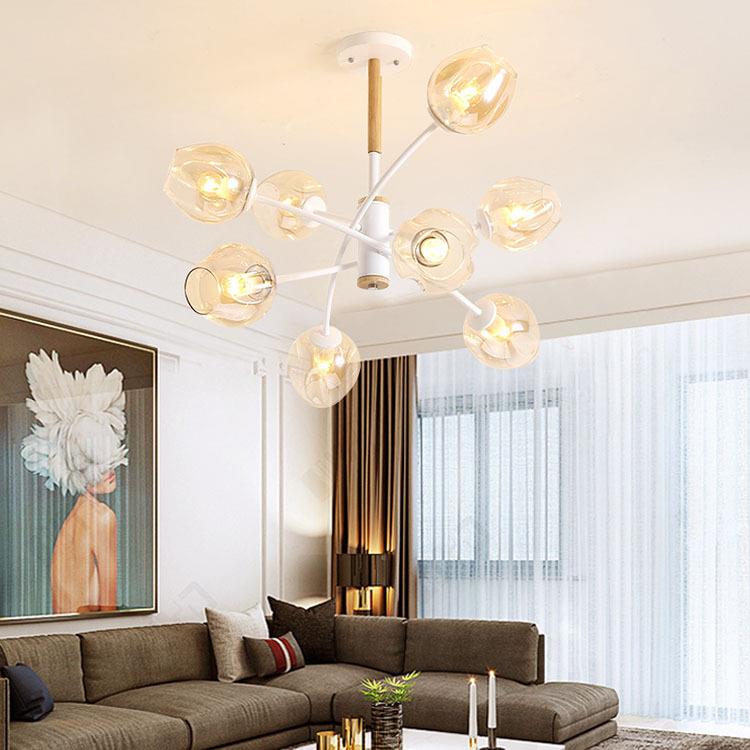 北欧创意原木魔豆客厅吊灯家用现代简约大气餐厅卧室亚马逊分子灯