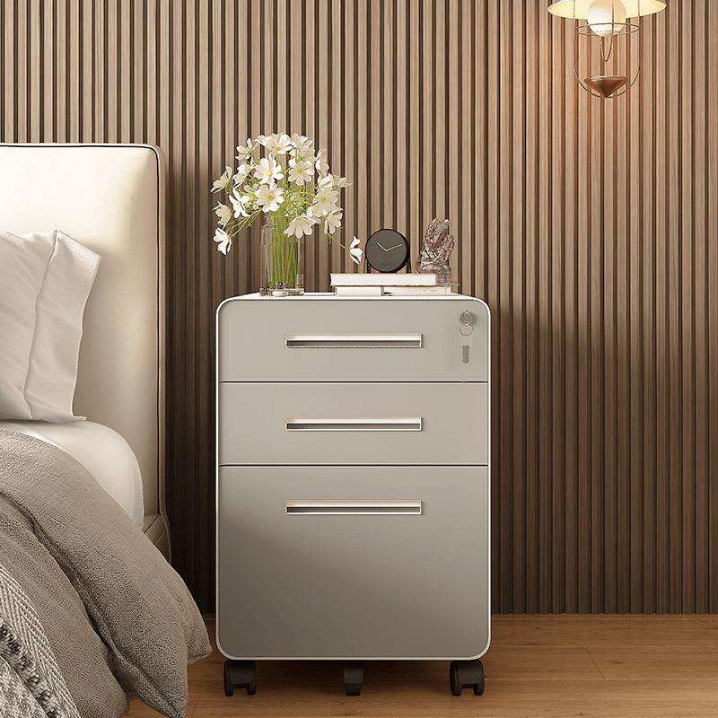 钢制小床边柜床头柜简约现代奶油风带锁储物柜家用卧室铁艺收纳柜