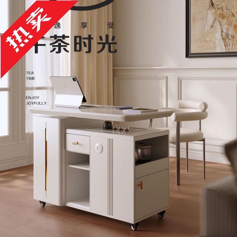 ir可移动茶台茶桌家用小茶车轻奢现代岩板旋转阳台桌椅带轮茶车吧