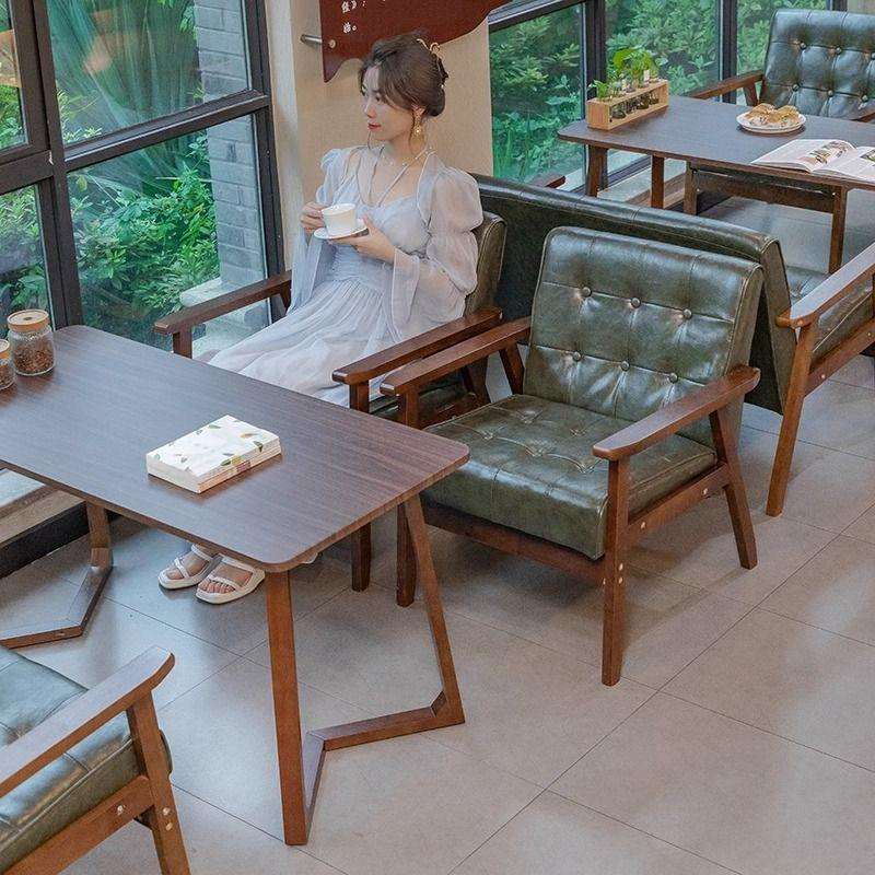 复古酒吧清吧奶茶店桌椅套装咖啡厅餐厅卡座沙发洽谈酒馆休闲商用图片