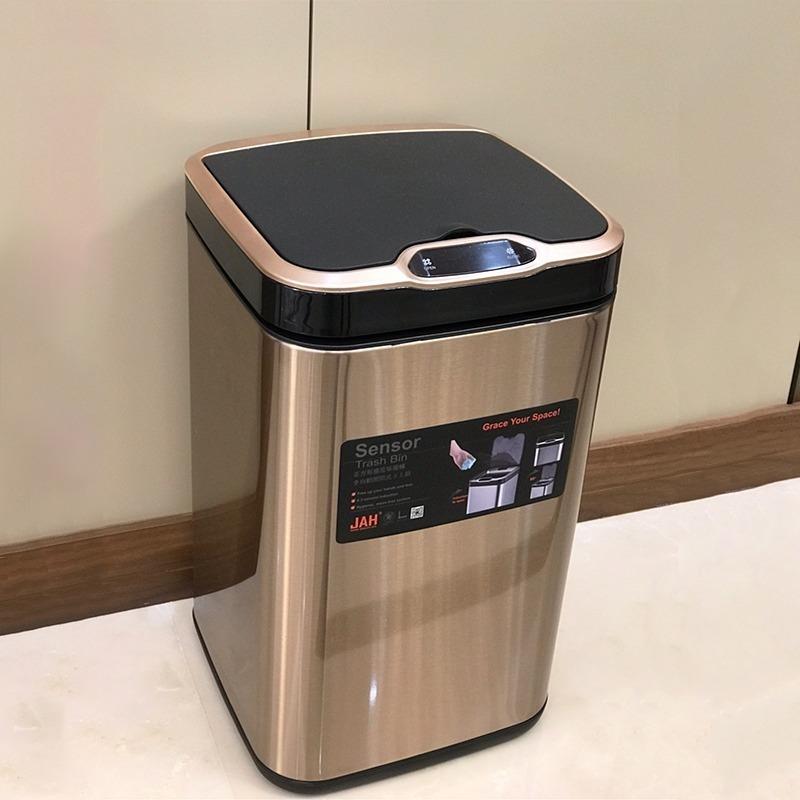 JAH自动感应厨房大号方形智能垃圾桶不锈钢金属客厅家用垃圾筒