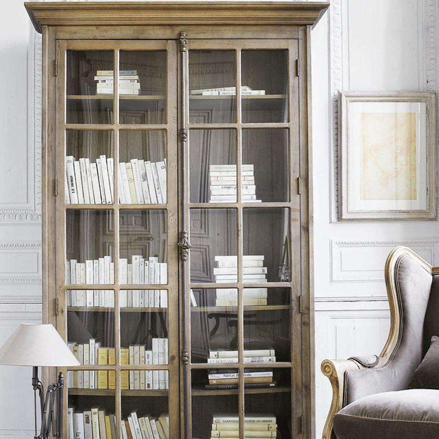 实木北欧书柜带玻璃门防尘书橱简约现代储物柜客厅展示柜落地书架