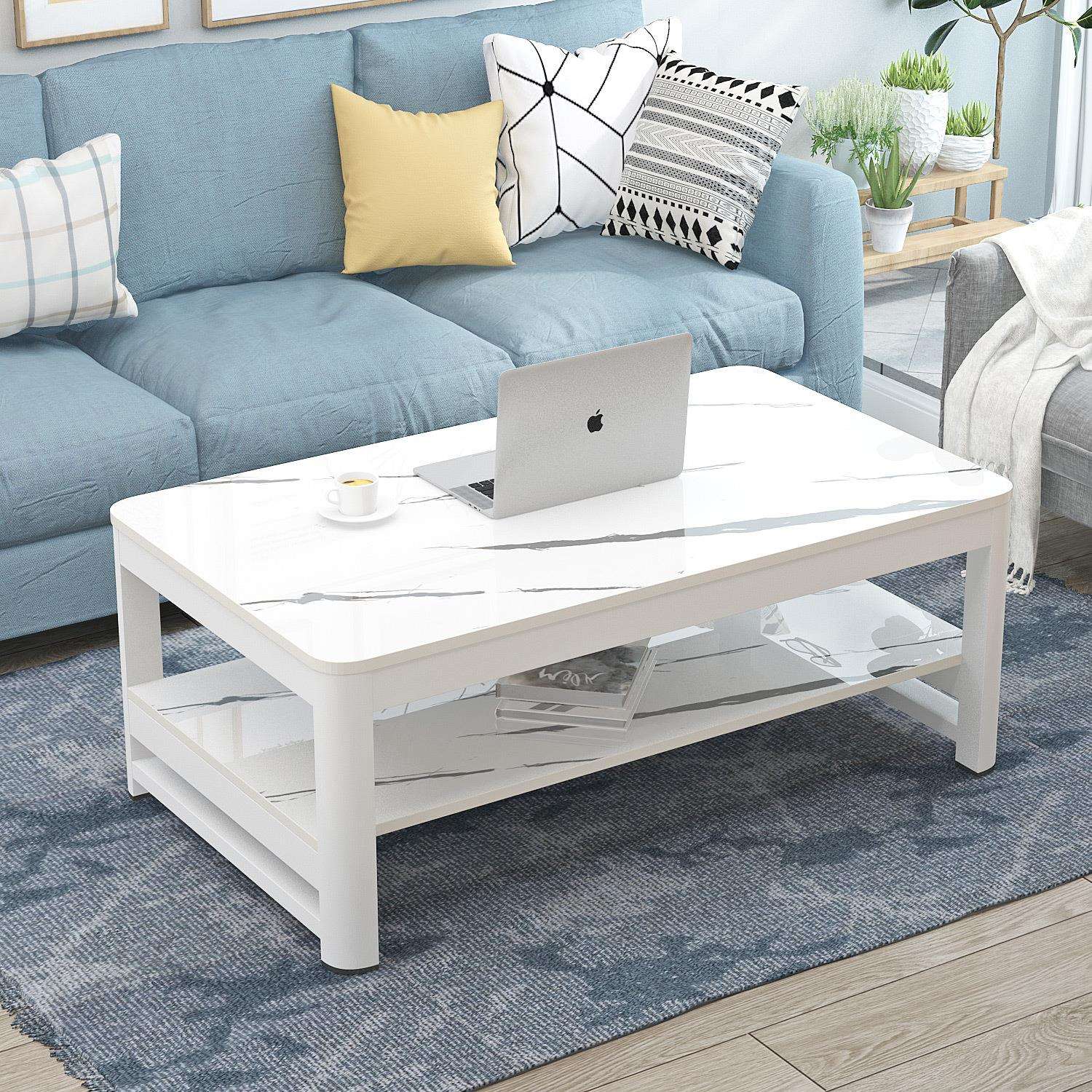 茶几桌客厅家用餐桌两用小户型简约仿大理石轻奢现代钢化玻璃茶台