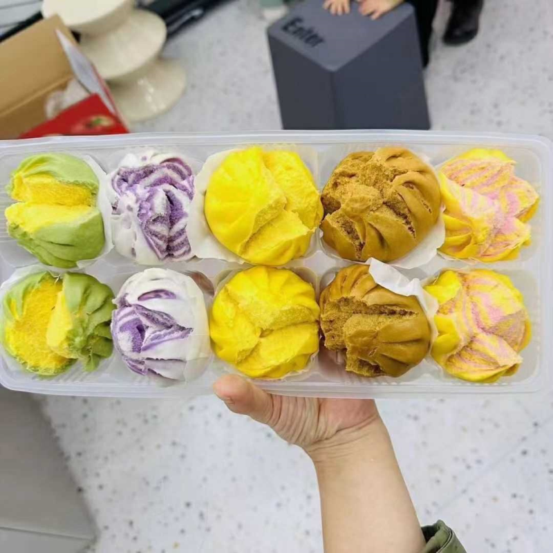 五拼果蔬口味开花馒头抹茶紫薯红糖南瓜速冻半成品早餐