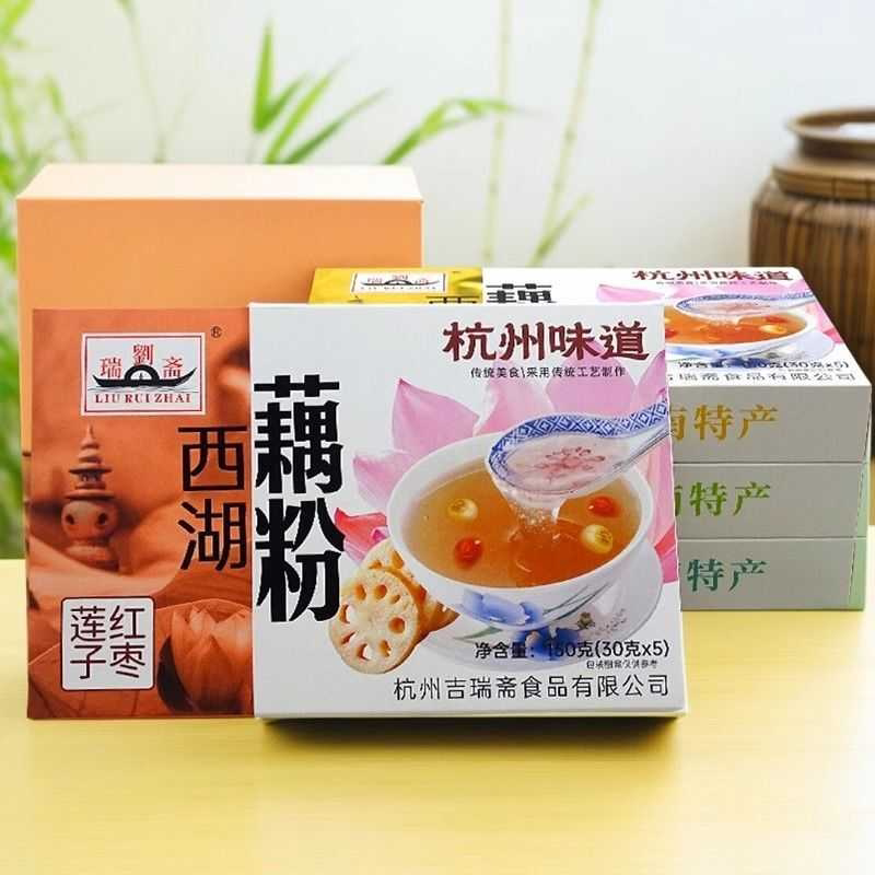 杭州刘瑞斋经典原味桂花红枣百合莲子西湖藕粉冲泡代餐150g/盒