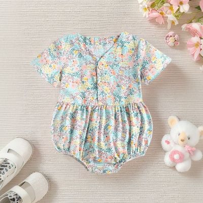 新生儿衣服纯棉连体衣碎花baby哈衣宝宝爬服短袖包屁衣夏季ins