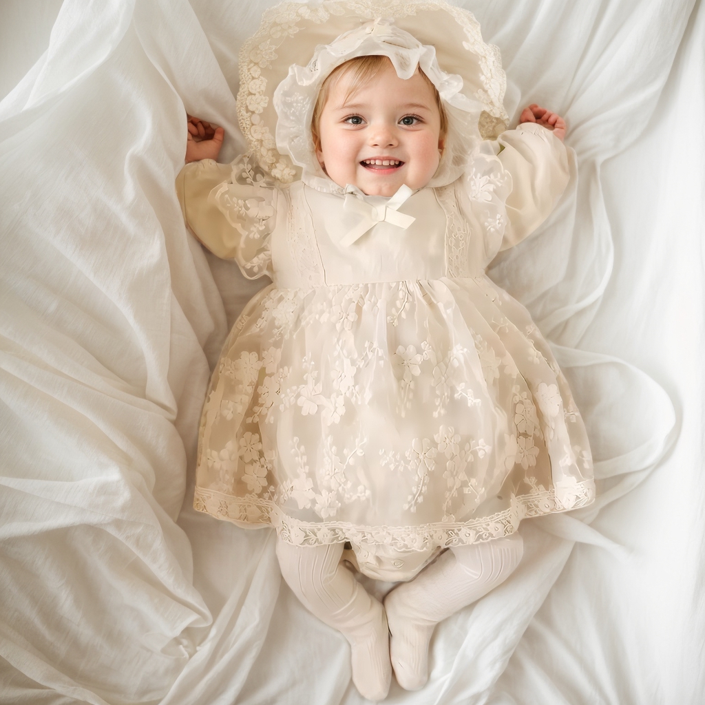 婴儿衣服长袖连体衣女宝宝春秋新生儿包屁衣蕾丝配头带