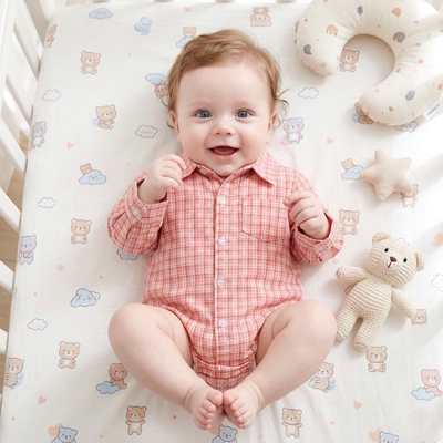 男宝宝格子休闲三角连体衣包屁衣婴儿学院风长袖爬服春秋