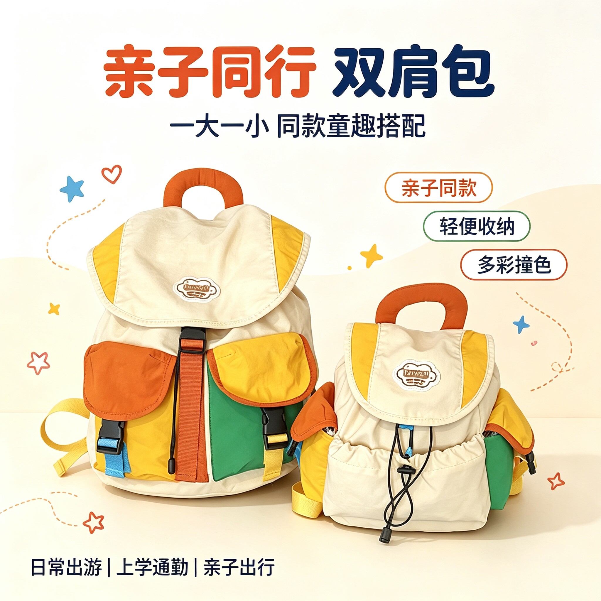 亲子款双肩背书包户外儿童出游减便轻巧背包男女孩多功潮流休闲包