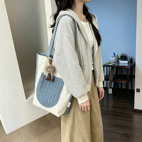 帆布包女新款大容量单肩包跨境时尚百搭托特包学生上课通勤背包