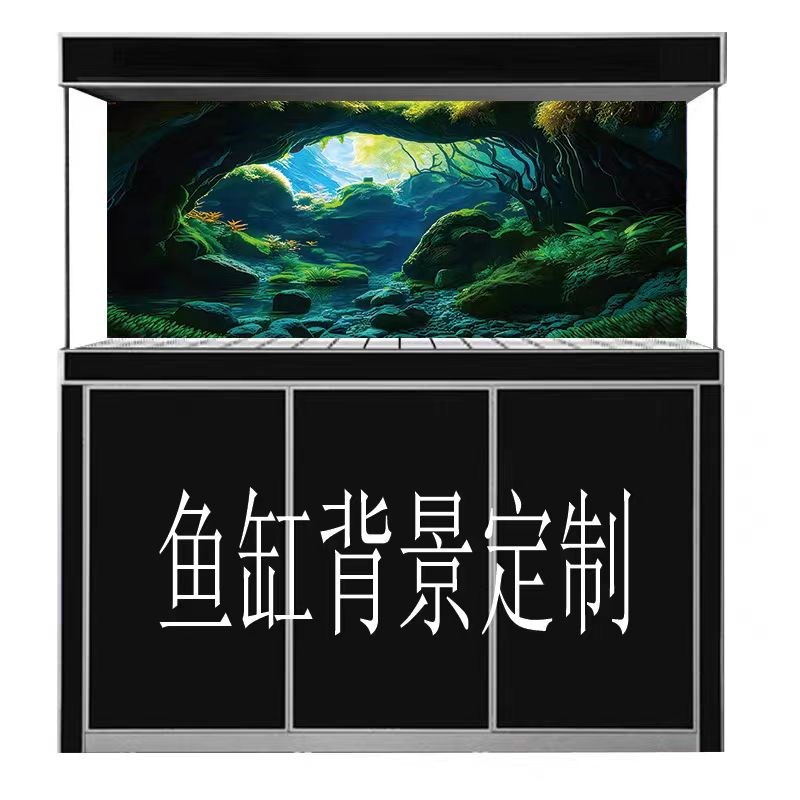 鱼缸背景贴纸壁纸新款壁画高清3D洞穴水族箱造景正胶尺寸定制