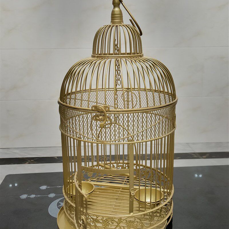 新款欧式金色鸟笼牡丹鹦鹉鸟笼大号铁艺鸟笼八哥鸟笼鹩哥别墅鸟笼