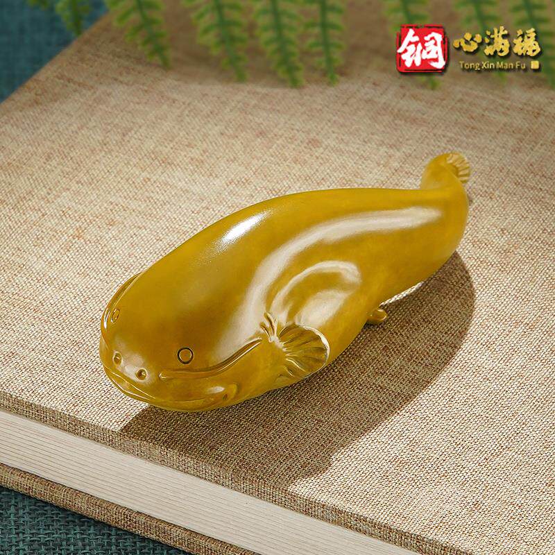 铜摆件+《年年有余》书房客厅桌面鲶鱼装饰品+铜工艺品铜鱼手把件