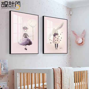 卧室装饰画女孩女生粉色少女心房间墙面上壁画卡通儿童房床头挂画