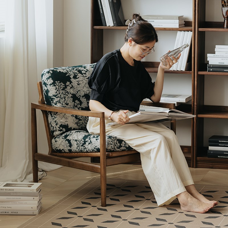 樱桃房间国风林海休闲椅复古单人沙发椅子客厅实木中古设计师单椅