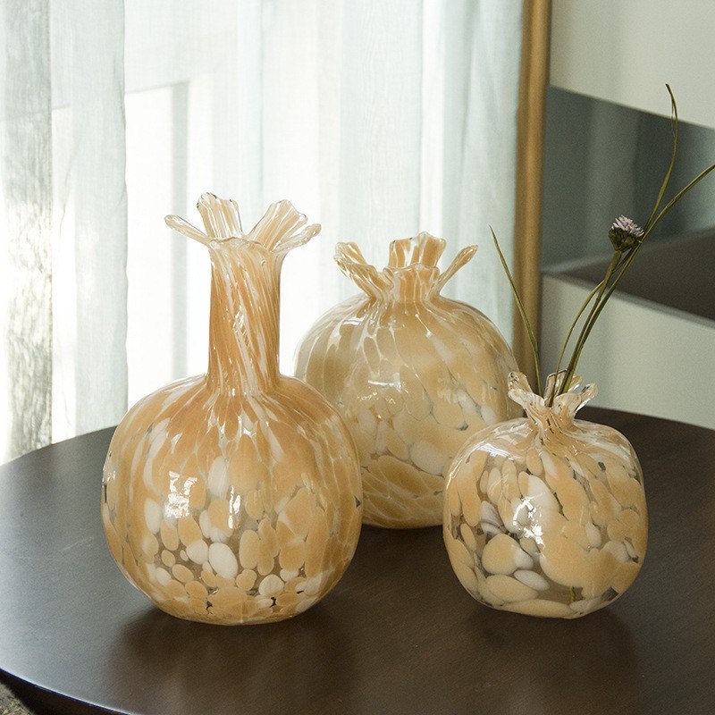 简约创意手工玻璃火山岩石榴花瓶摆件迷你干花客厅装饰陈列装饰品