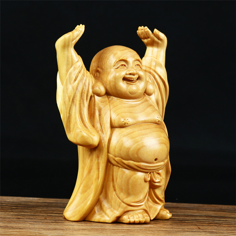 黄杨木雕工艺品笑佛礼品摆件家居装饰品小佛像摆设供奉托天弥勒佛