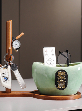 新中式入户进门口钥匙收纳玄关摆件元宝招财聚宝盆装饰品乔迁礼物