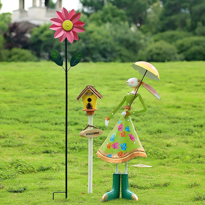 户外创意花园庭院院子装饰花朵铁艺风车旋转园艺菜地民宿造景摆件
