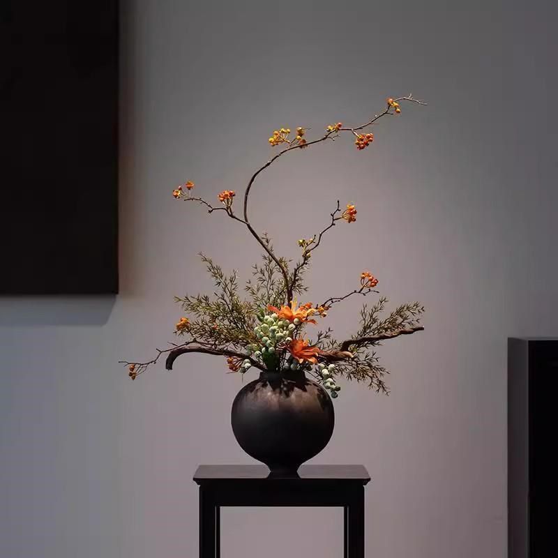 禅意新中式陶瓷花瓶摆件宋韵民宿酒店玄关桌面高级插花水培装饰品