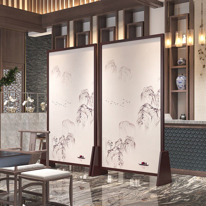 新中式实木屏风隔断墙客厅入户门玄关办公室卧室遮挡家用座屏山水
