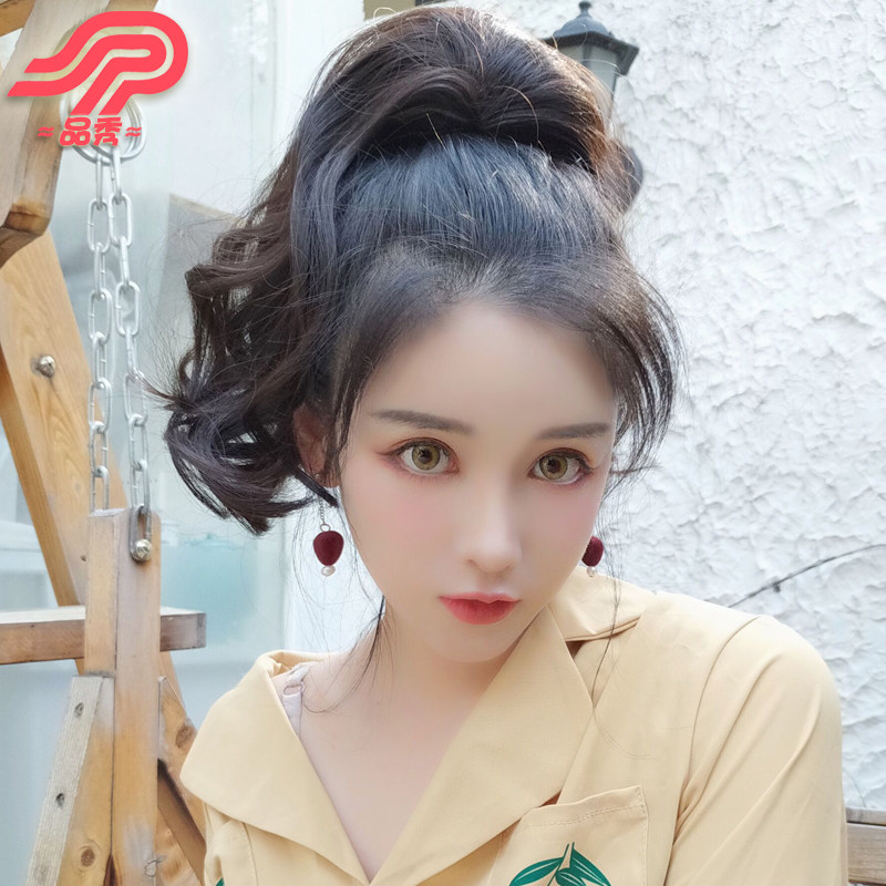 品秀假发隐形小虎夹短卷马尾女短卷发假马尾辫大波浪逼真短假发片
