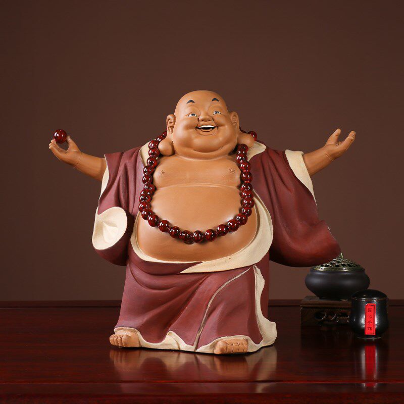 弥勒佛大肚笑佛摆件家居饰品客厅玄关装饰品石湾公仔陶瓷工艺品