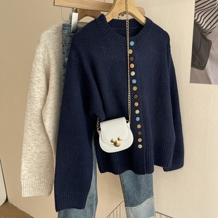 秋冬灰色毛衣开衫女款2025新款外套高级感针织衫加厚小个子彩扣春