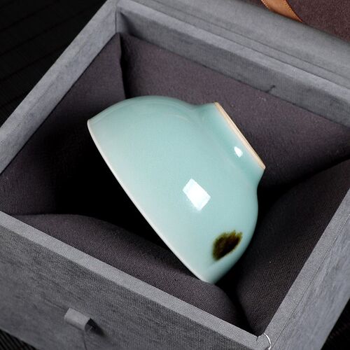 青瓷 杯点彩杯 素面手工茶碗功夫茶具中式家用主人圆口品茗杯子陶