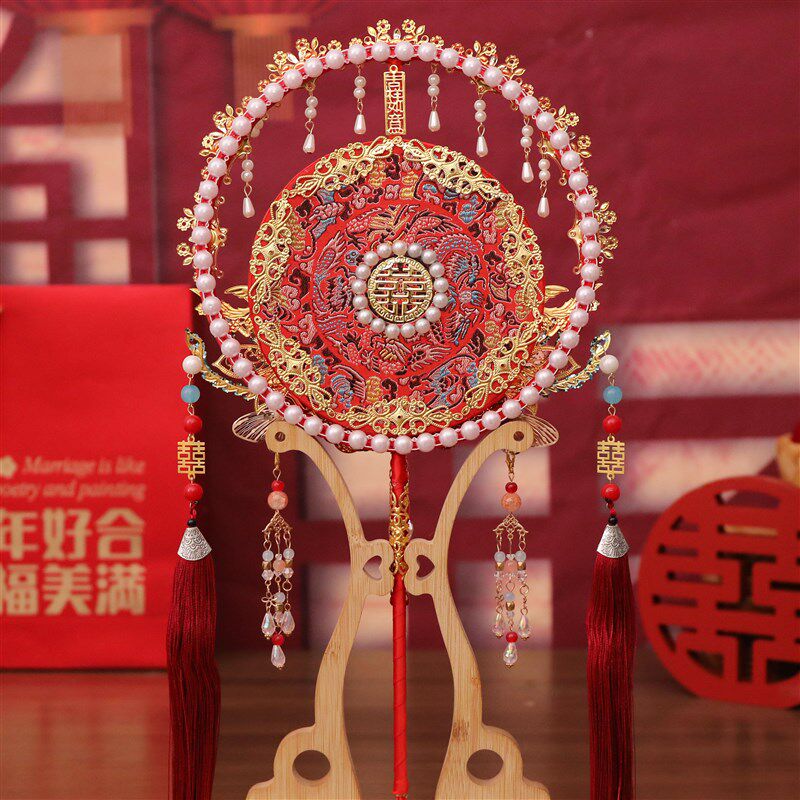 团扇新娘结婚diy材料包新婚秀禾手工喜扇婚礼扇子高级出嫁成品