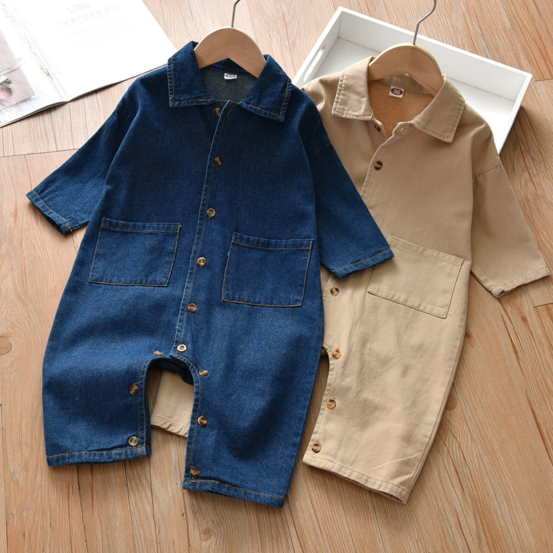 儿童连体衣2022新款女童春秋季牛仔爬服男童宝宝婴儿外穿春装长爬