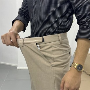 新款隐形松紧腰西裤男九分裤修身小脚直筒休闲长裤商务正装弹力裤