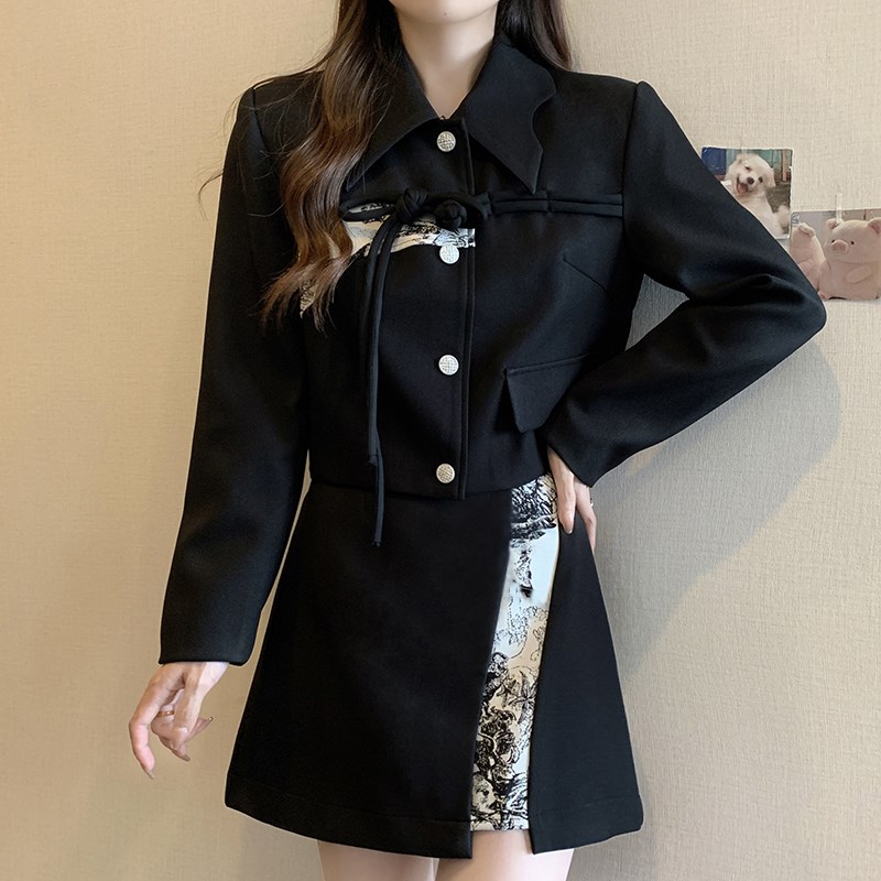 2024新款女装新中式套装春秋款修身半身裙上衣显瘦两件套裙子6459