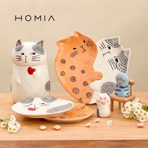 HOMIA猫系手绘陶瓷餐具家用创意碟盘平盘大菜盘子调味罐储物罐