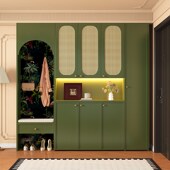 挂衣储物隔断柜 柜玄关柜家用门口一体靠墙换鞋 中古美式 入户藤编鞋