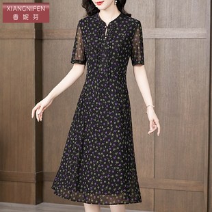 香妮芬高端精致中年妈妈连衣裙高级感2025新款夏装波点端庄大气裙