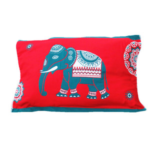 大象枕巾纯棉全棉一对装双面纱布夏季枕头垫巾家用吸汗透气喜字红