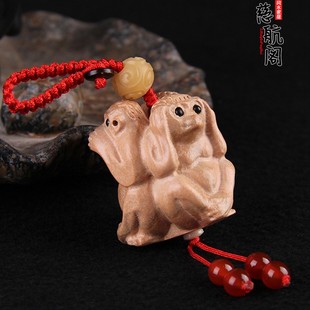 桃木三不猴钥匙扣包挂三不猴汽车挂件