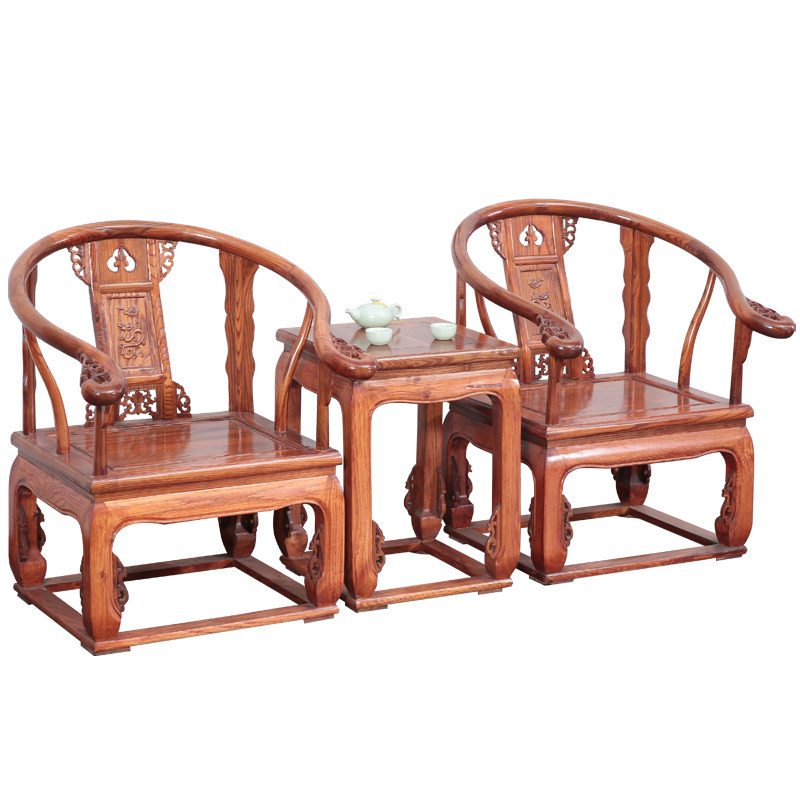 皇宫椅三件套实木中式小茶几单人椅榆木古太师椅圈椅官帽椅休闲椅